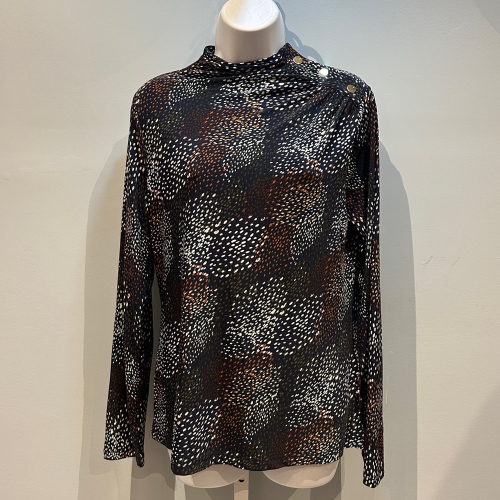 DKNY Long sleeve Orange Dark Grey Large Patterned Top NWT